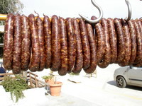 greek food, loukaniko, village sausage from kea