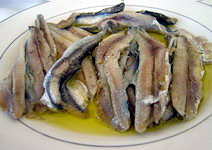 Greek food, gavros marinatos, marinated anchovies