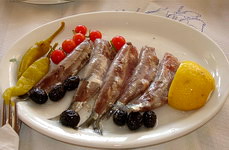 Greek food, mezedes, sardeles pastes