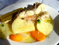 Greek food, psarosoupa, fish soup