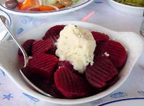 Greek food, beets,with skordalia