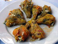 Greek food, louloudakia, stuffed zuchinni flowers